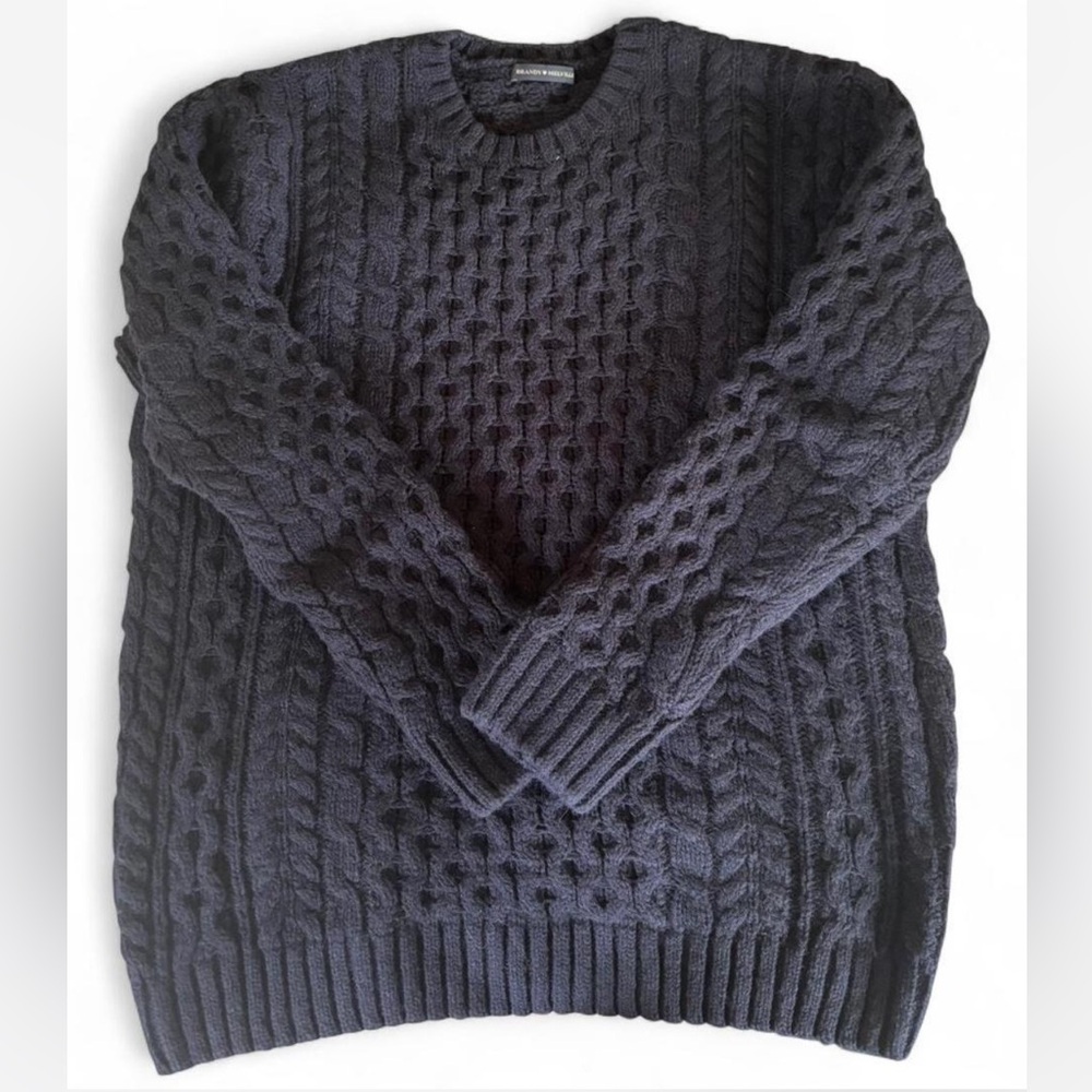 Brandy Melville Black Cable Knit Crewneck Sweater